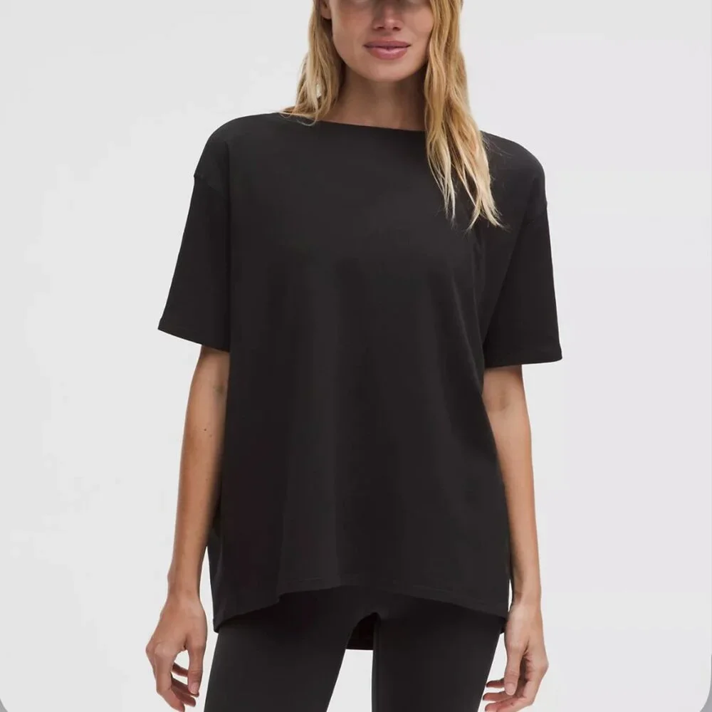 Lululemon Back In Action Cotton T Shirt Black Womens Size 6 - Picture 1 of 6